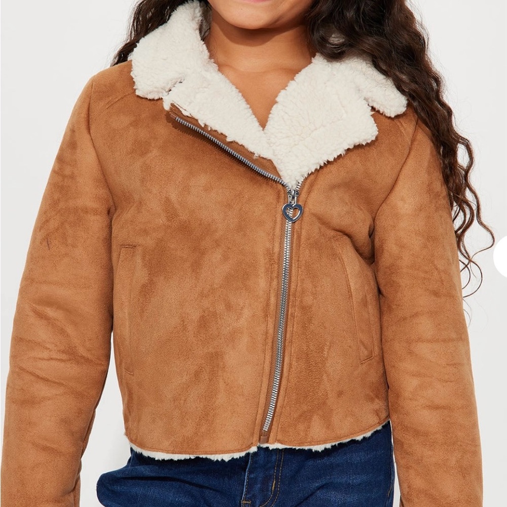 Kids Brown Faux Suede Jacket with White Sherpa Lining